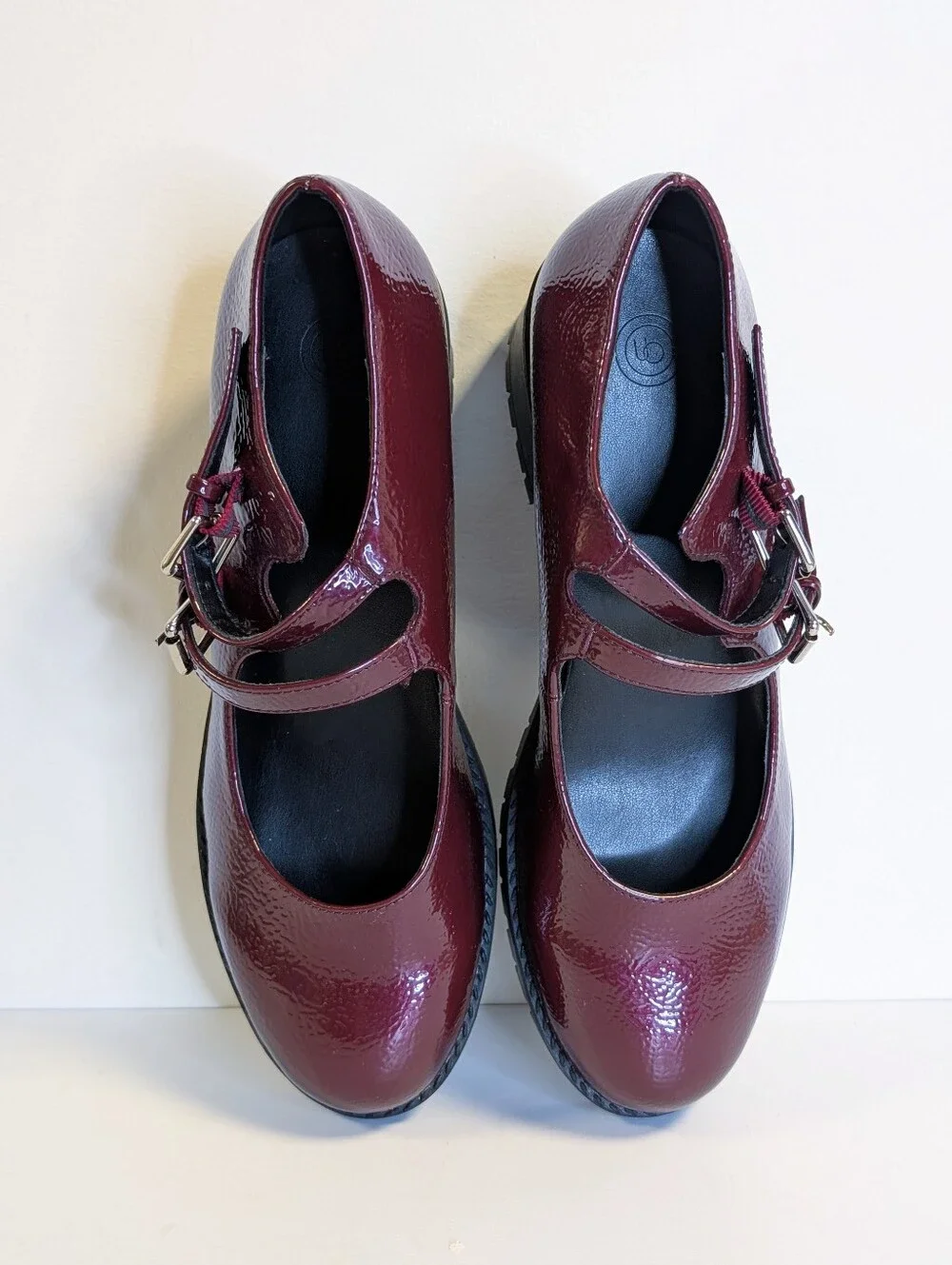 Urban Outfitters Burgundy Patent Double Strap Mary Jane Heels Size 8